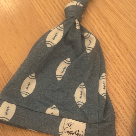 Copper Pearl Football Print Hat and Swaddle Blanket Set - Picture 3 of 4